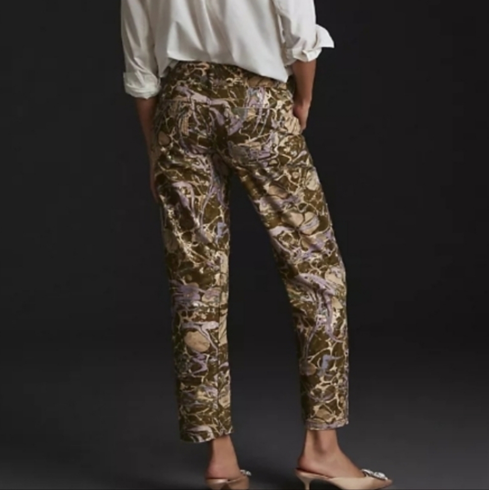 NWT Anthropologie Pilcro The Wanderer Low-Rise Metallic Marble Print Pants - Picture 2 of 11